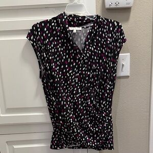 Chaus Black and Pink Polka Dot Blouse
